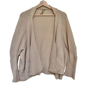 Mono B Tan Cream Beige Batwing Dolman Sleeve Cocoon Knit Pocket Cardigan Sweater